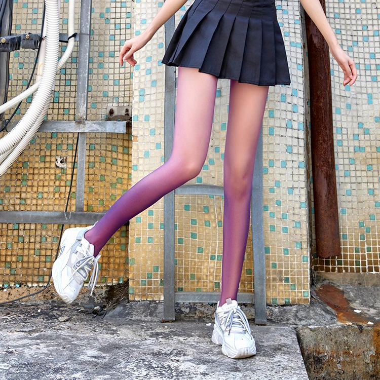小众款千禧渐变色丝袜女夏季超薄款辣妹纯欲性感黑丝个性连裤袜子