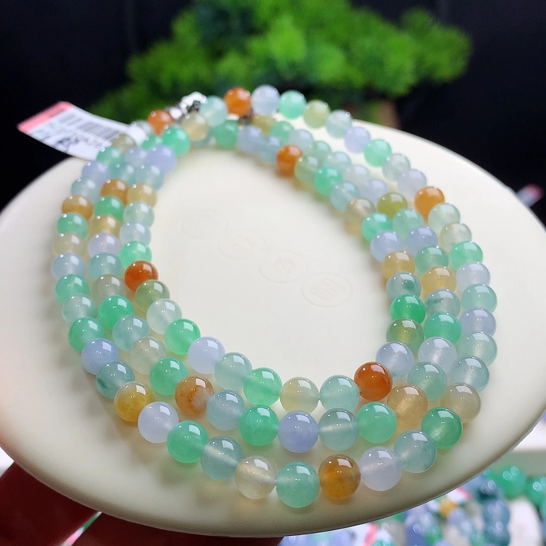项链未镶嵌翡翠加量不加价！卡6mm冰多彩马卡龙 甜美！