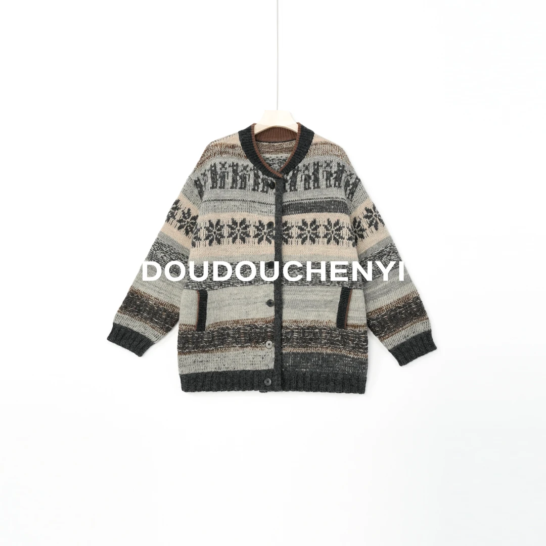 【DOUDOUCHENYI】费尔岛多股纱非对称针织衫-25323