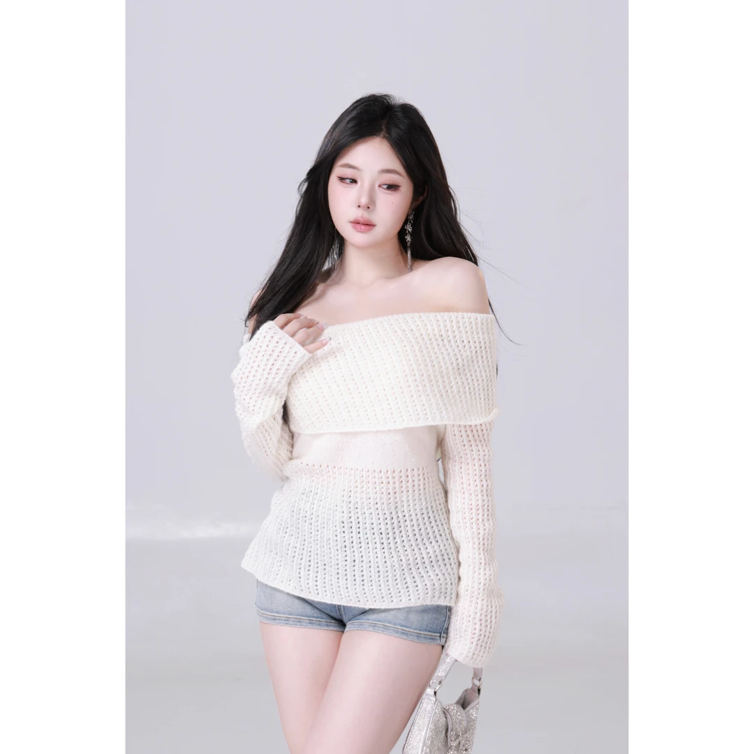 MengFairy 【时髦姐姐】纯欲温柔一字肩设计感羊&毛上衣套装5060M