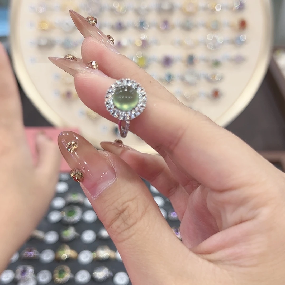 蛇纹石玉戒指银S925镶嵌梦*