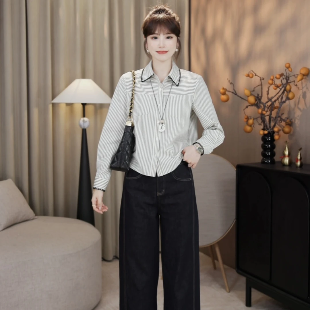 LMENY“贝壳绣衬衫”细节看品质~精美重工撞色条纹显瘦衬衫25CC025