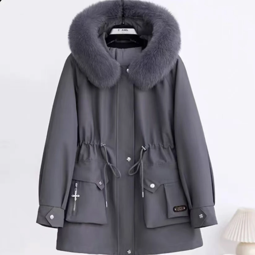 派克服女冬款獭兔毛内胆羽绒服冬季女2025新款时尚韩系冬天外套女