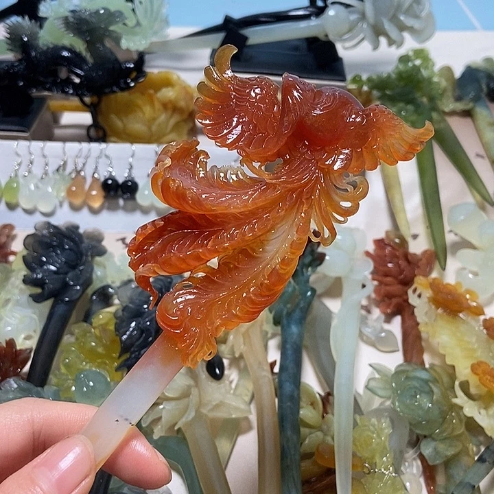 深***水蛇纹石玉合金发簪