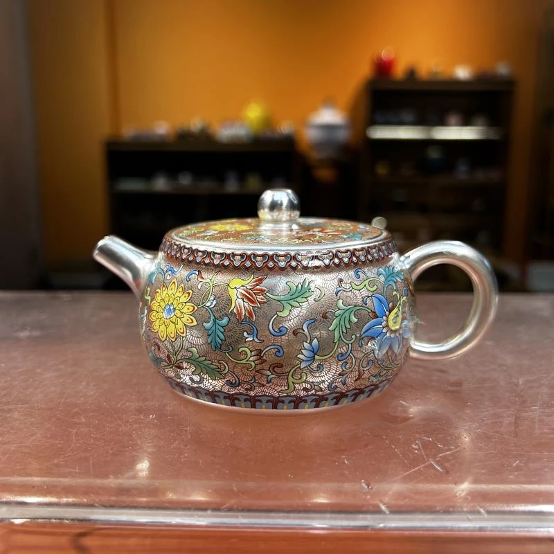 陶子茶具 青花釉里红缠枝莲银壶家用泡茶壶-2827