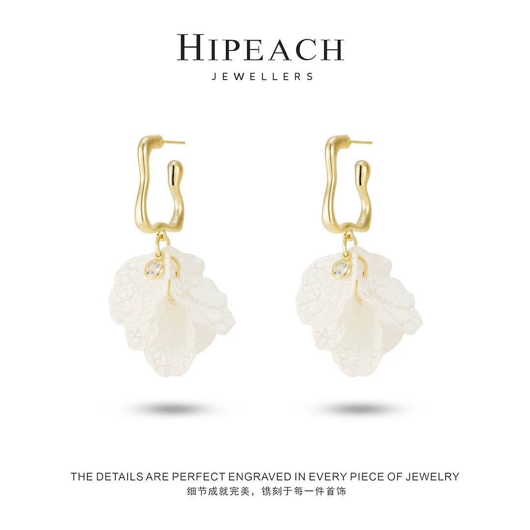 铜合金耳饰 镀K金 白色纱裙耳环HTANBN0126