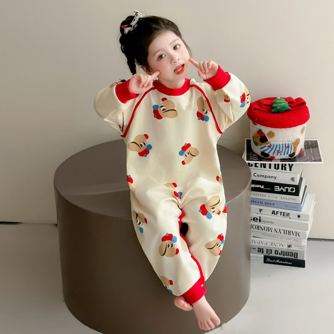 女童连体睡衣春秋纯棉宝宝睡袋防踢被女孩家居服婴儿全棉长袖爬服