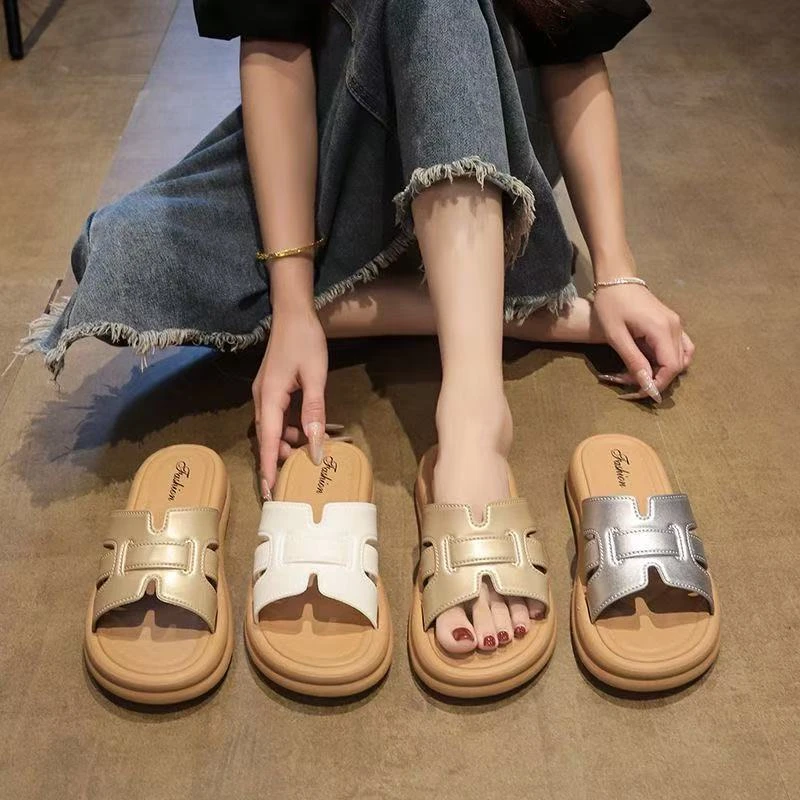 夏季新款拖鞋2509-H带时尚仙女风软底百搭外穿女一字平底沙滩