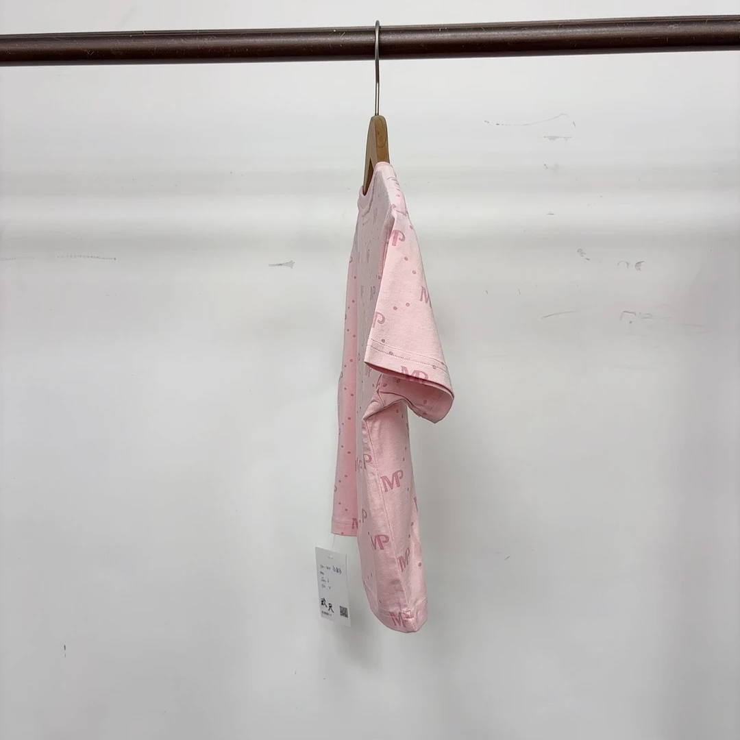 7583童短袖粉色字母满印卡通动漫女童夏季短袖