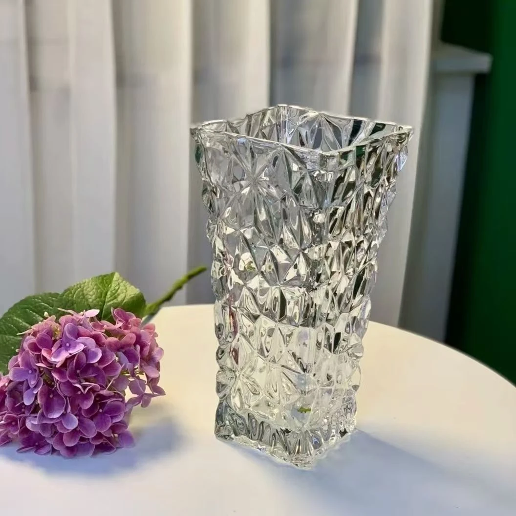 【甄选】简约透明大号捷克方尊水晶玻璃花瓶卧室玄关摆件法式创意