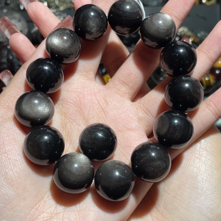 黑曜岩手串未镶嵌蜜**?