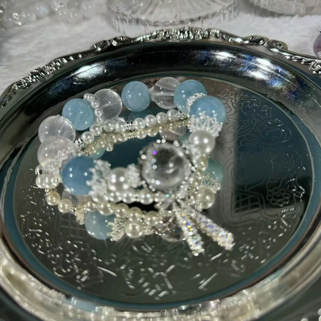 【拾壹水晶】天然海蓝宝-双圈手链多样性发货发其一C-063