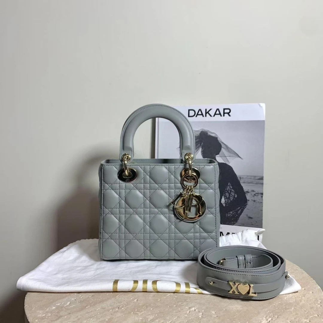 99新 DIOR/迪奥 壹臻/岩石灰四格戴妃手提包 19年 55225067