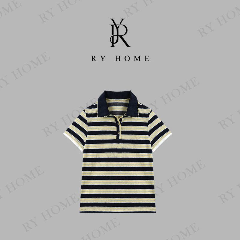 【容雨RYHOME】翻领条纹短袖polo衫T恤252T2066