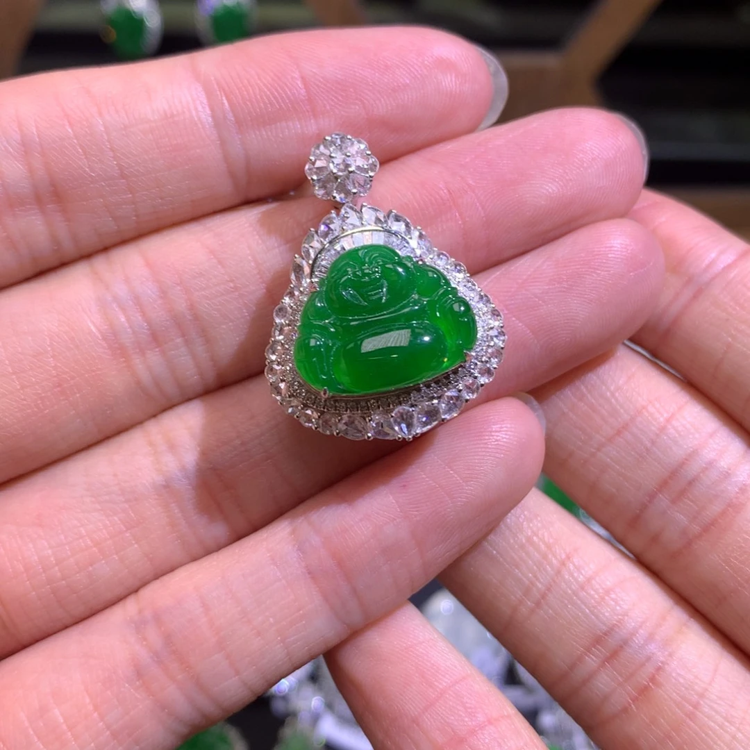 翡翠18K金镶嵌吊坠(不含链)