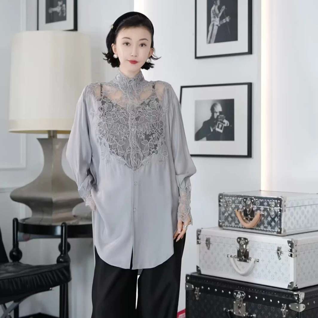 Betty Bairn【一盏逢春】新中式桑蚕丝刺绣衬衫24B-BW7292