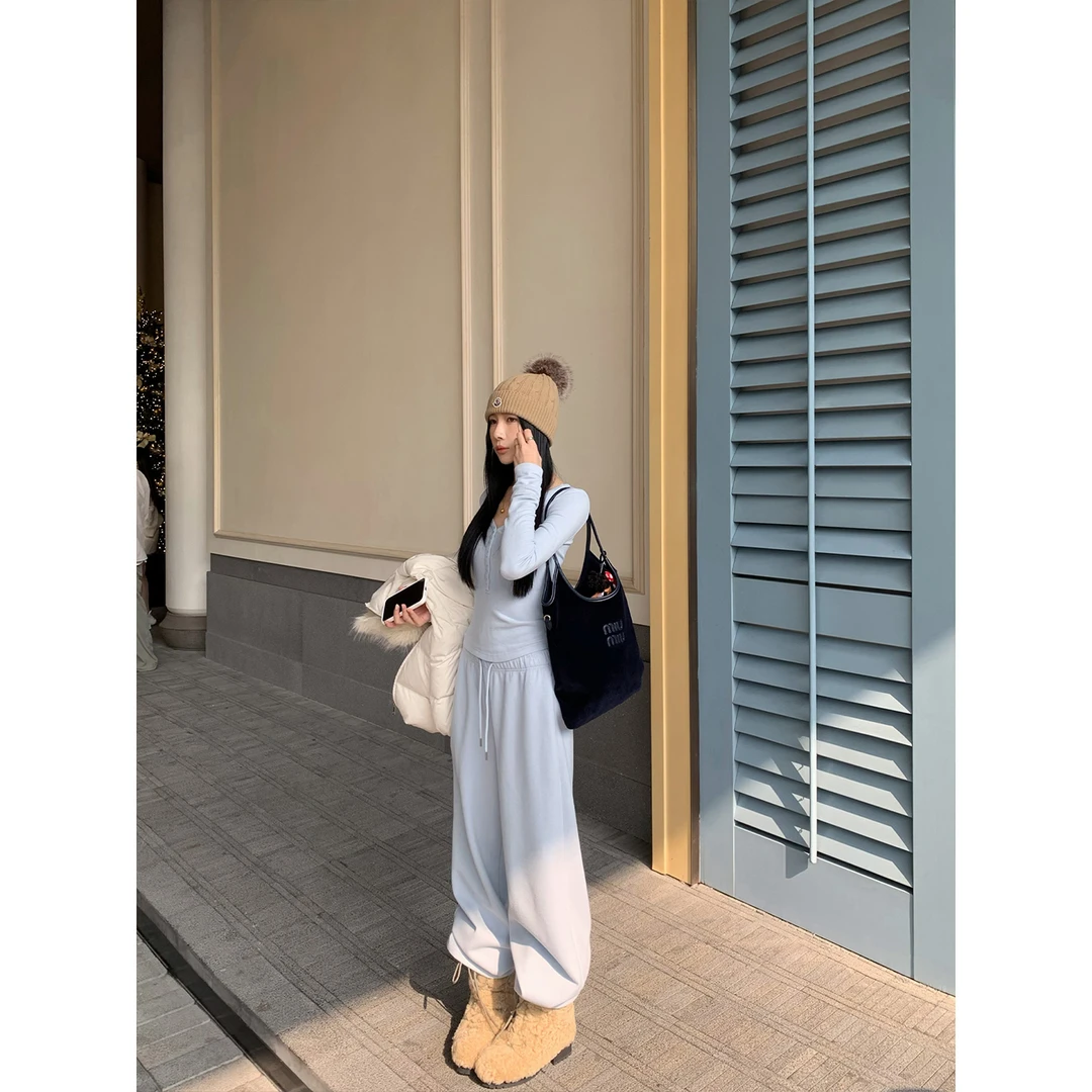 70不是七十【星眠海盐】秋冬韩版针织套装亨利领长袖上衣针织套装