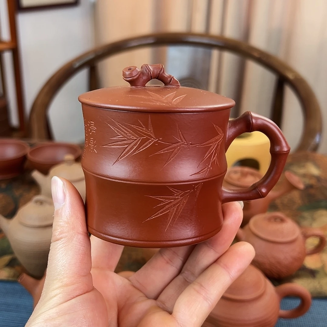 紫砂茶壶精品 竹节盖杯 朱泥 200cc