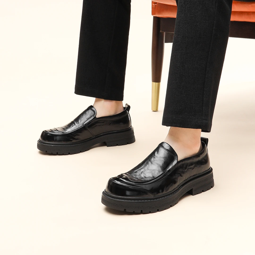 男士男款皮鞋头层牛皮厚底夏季男士皮鞋真皮厚底商务牛皮时尚