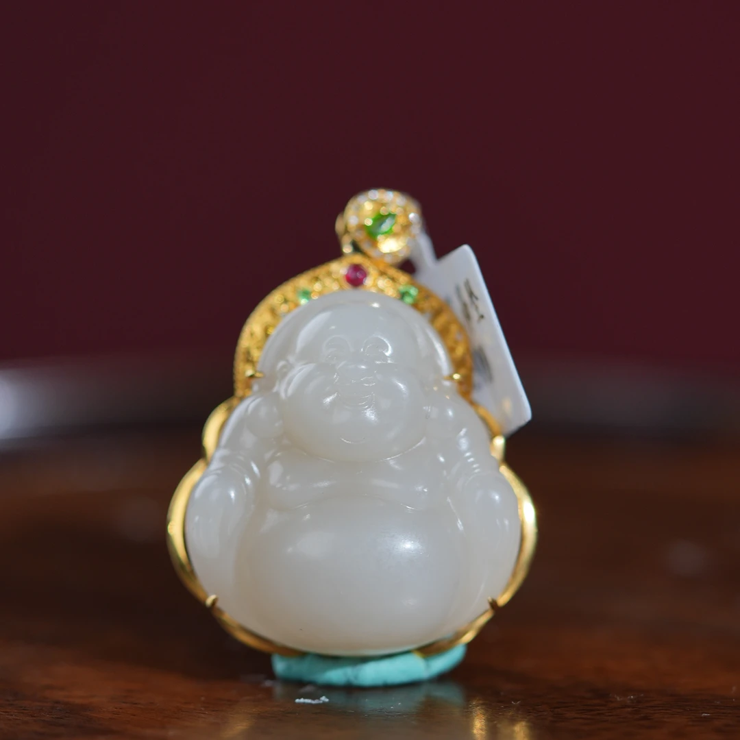 lot8861 和田玉藕粉佛公挂坠/云南典藏