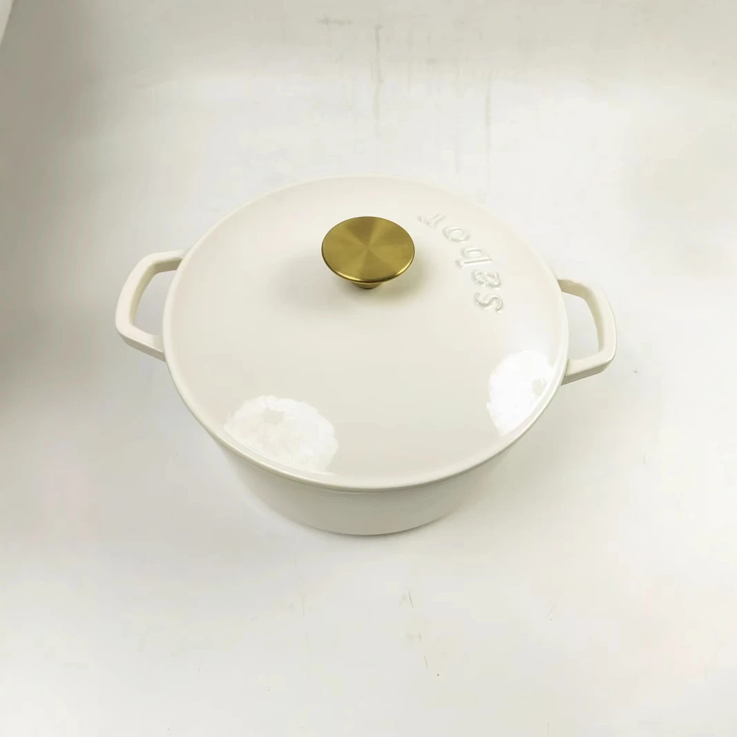德国象牙白珐琅铸铁海鲜锅无涂层不粘锅家用4-6人汤锅双耳汤锅珐