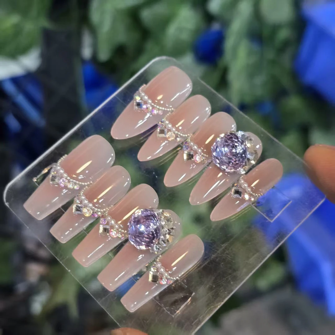 紫甘蓝丶(奥杰+小钢珠+无缝隙)珠宝级丶手工穿戴甲默认微瑕