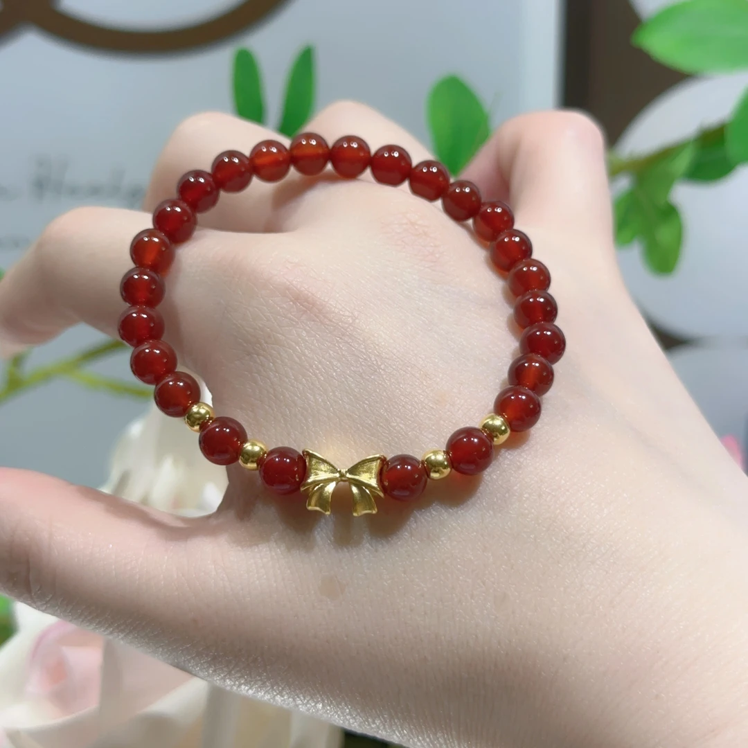 天然玛瑙手链金珠在逃公主蝴蝶结手链小姐姐款手串时尚气质百搭