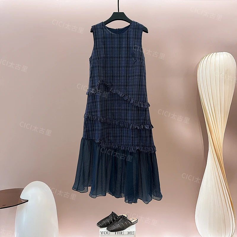 坠落 甜美时尚百搭下摆拼接网纱棉麻显瘦背心连衣裙 LJ-6000379