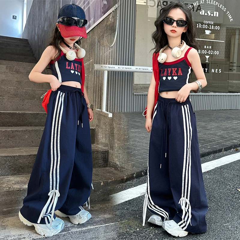 女童爵士舞套装女孩夏季潮酷炸街无袖夏装背心长裤辣妹装两件套潮