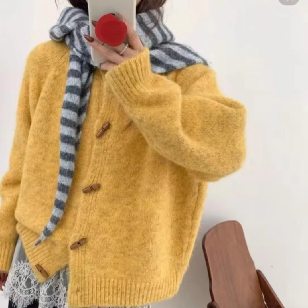 小香风条纹polo领长袖毛衣针织衫女秋季慵懒穿搭外套上衣