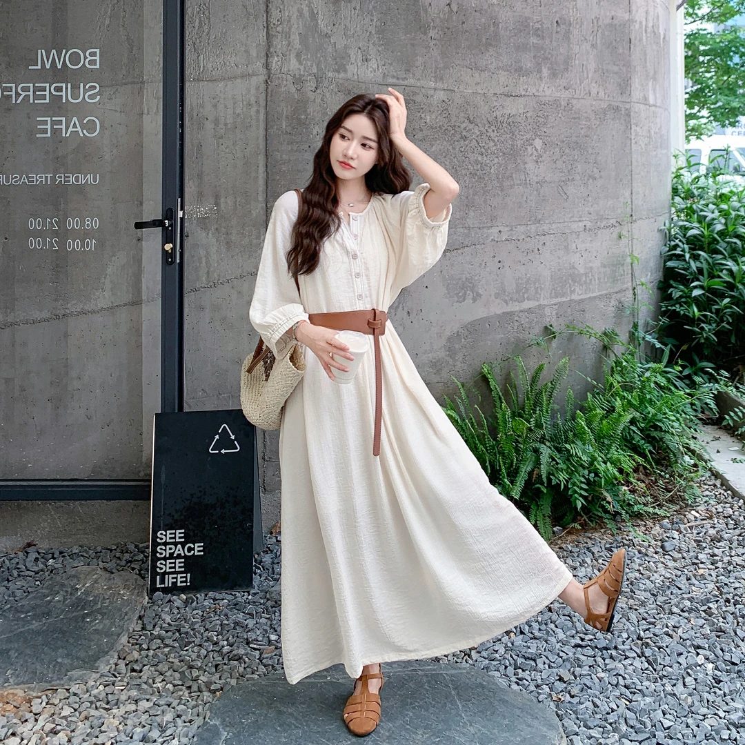 法式温柔风收腰气质显瘦连衣裙女2025夏季新款清冷松弛感时尚长裙