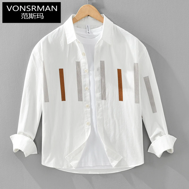 小清新印花长袖衬衫男装秋季上衣寸衫个性潮流时尚帅气时尚衬衣