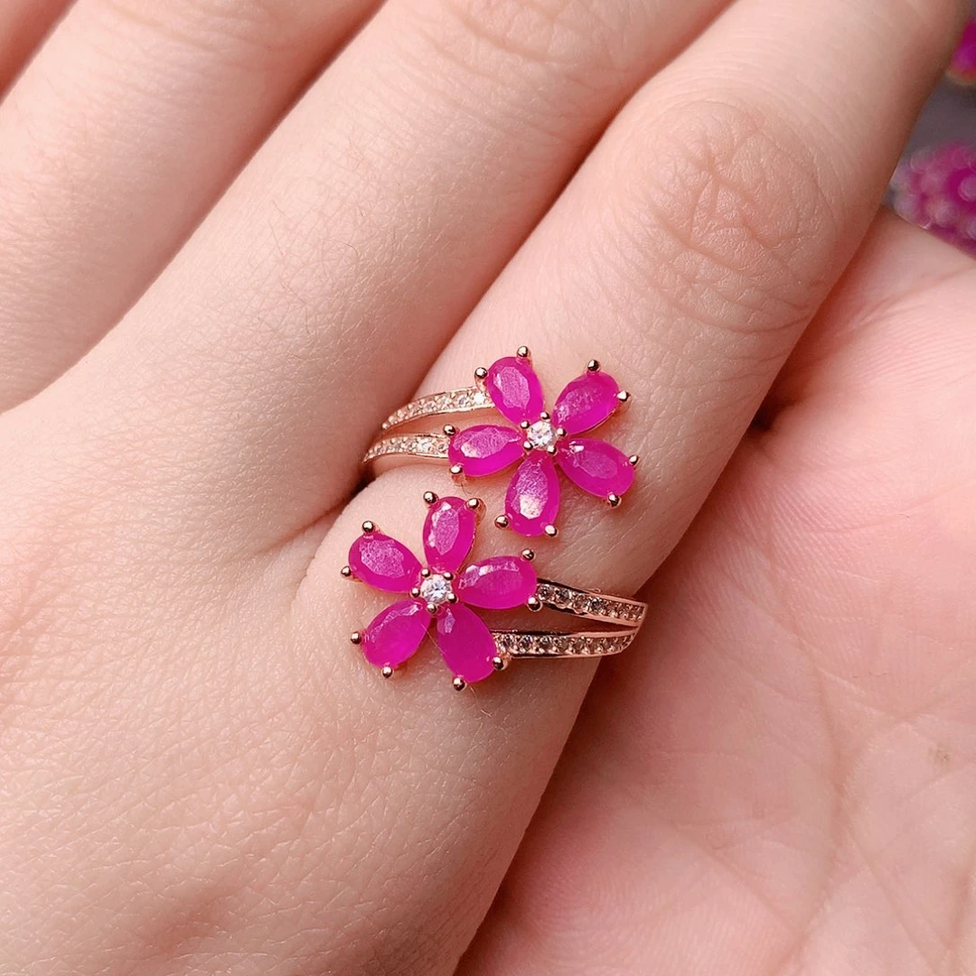 红宝石戒指银S925镶嵌