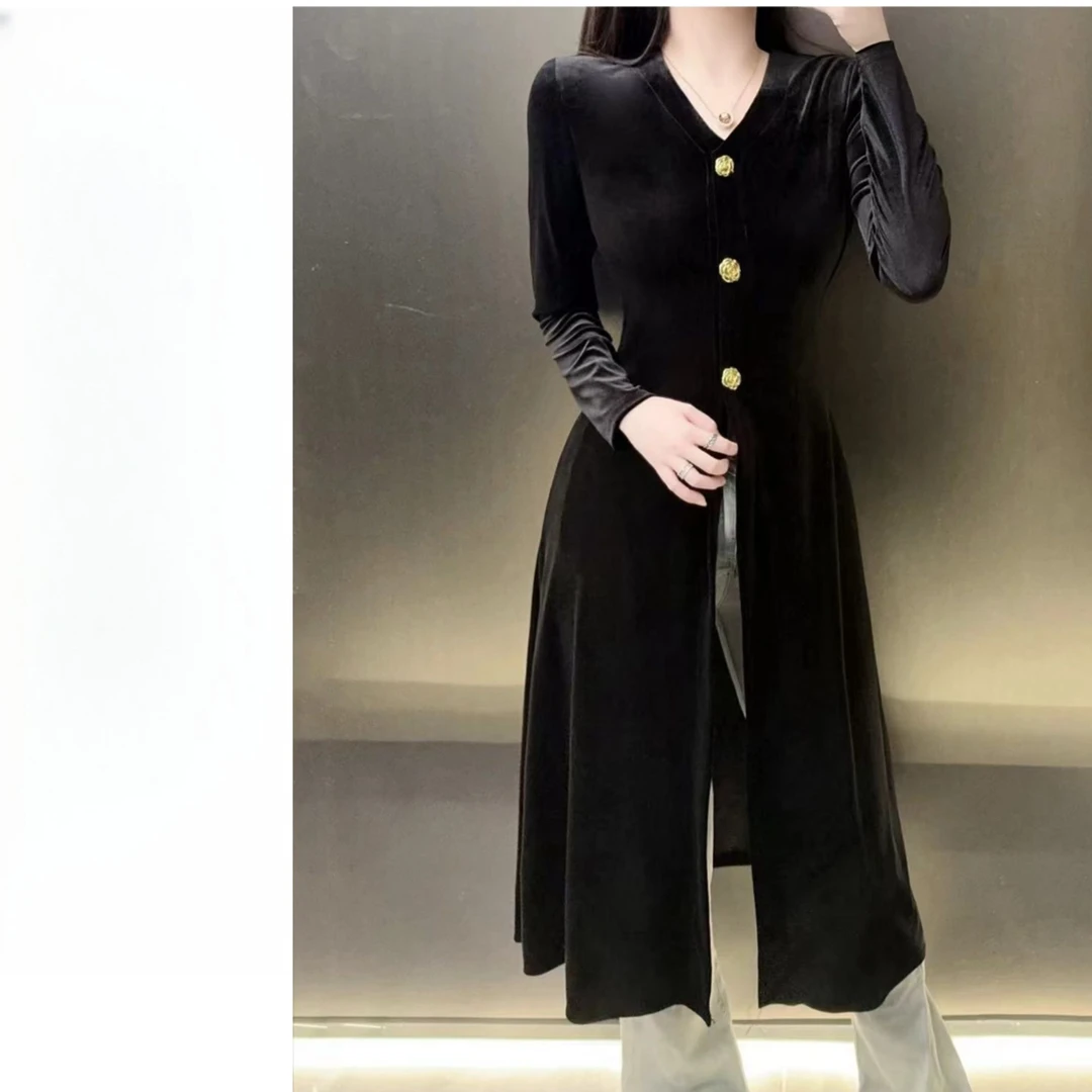 【大金班】初秋新款 显高显瘦茶系丝绒轻奢高级感小香风连衣裙