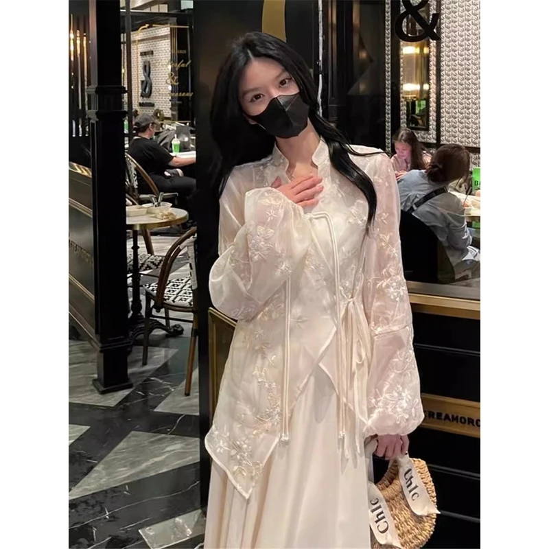 漂亮时尚套装女新中式刺绣国风小个子盘扣上衣半身裙两件套潮2252