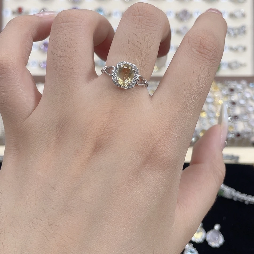 黄晶戒指银S925镶嵌