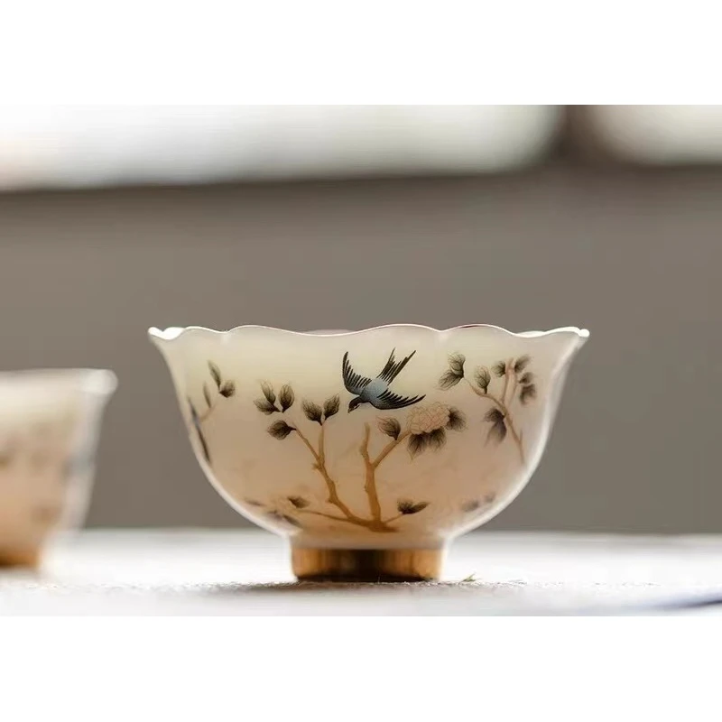 （旗舰号）  羊脂玉瓷莺歌燕舞主人杯