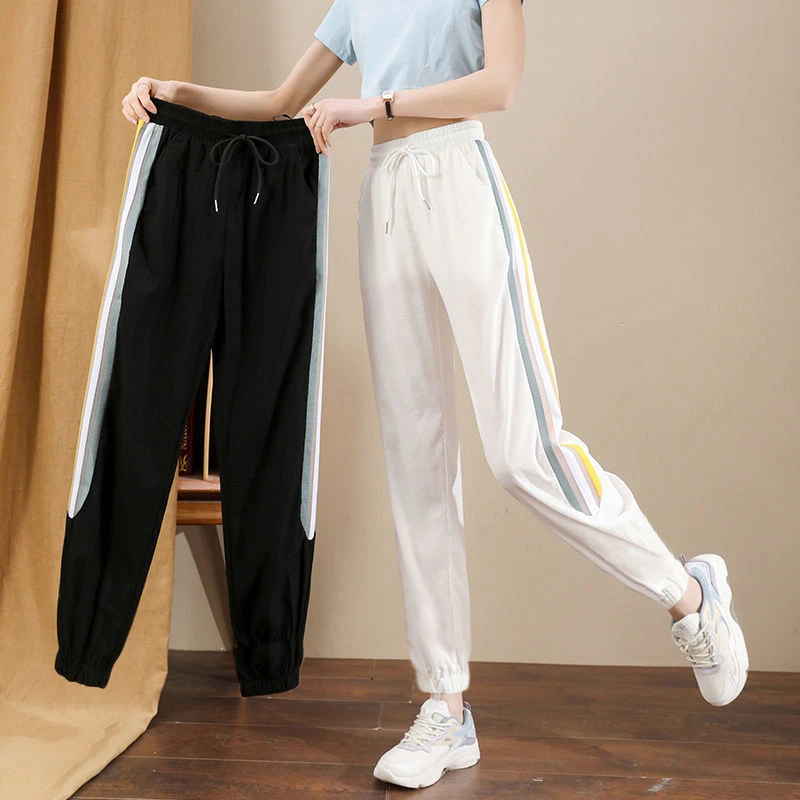 冰丝速干运动裤女夏季薄款收脚小个子宽松休闲束脚灯笼防蚊裤成人