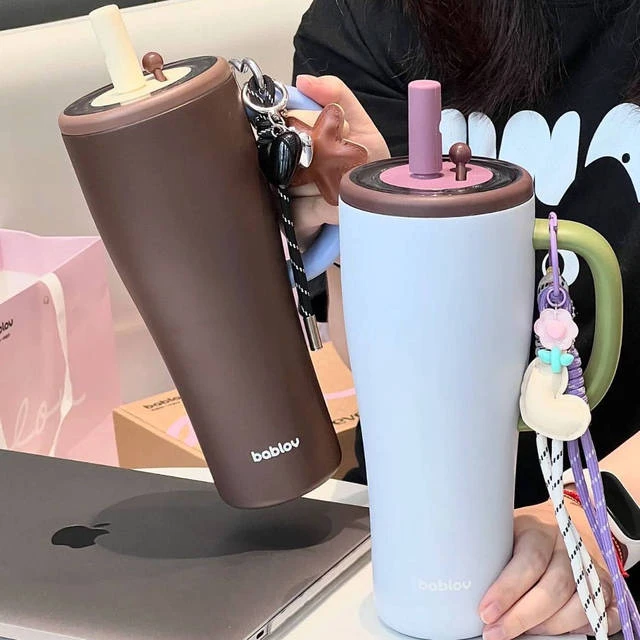 bablov夏季吸管保温保冷冰霸杯男女学生高颜值大容量泡茶简约水杯