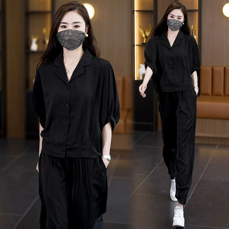 大码女装2025夏季新款休闲时尚套装洋气胖mm减龄显瘦哈伦裤两件套