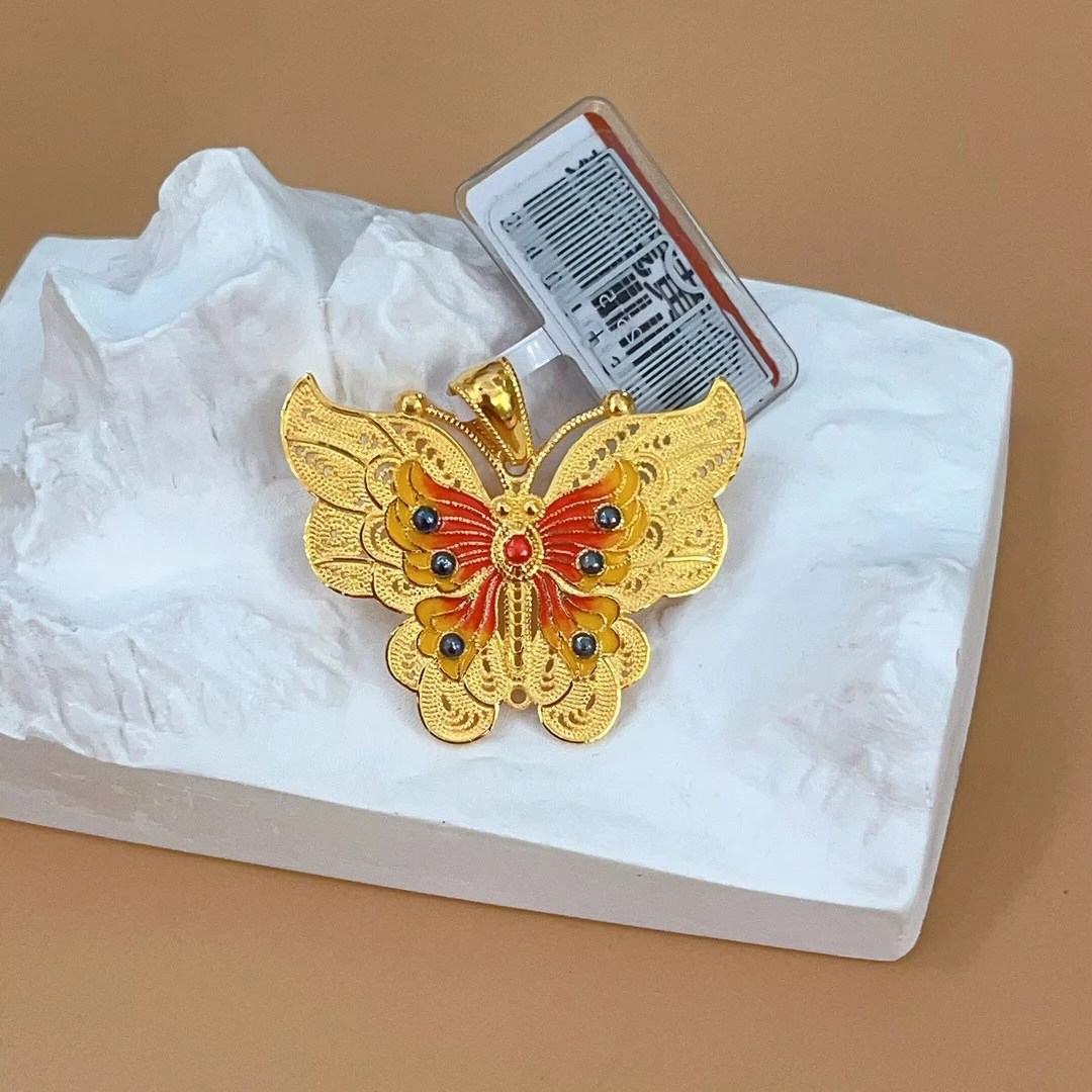黄金 足金999 5G工艺 珐琅彩蝴蝶吊坠 蝴蝶吊坠  黄金按克卖