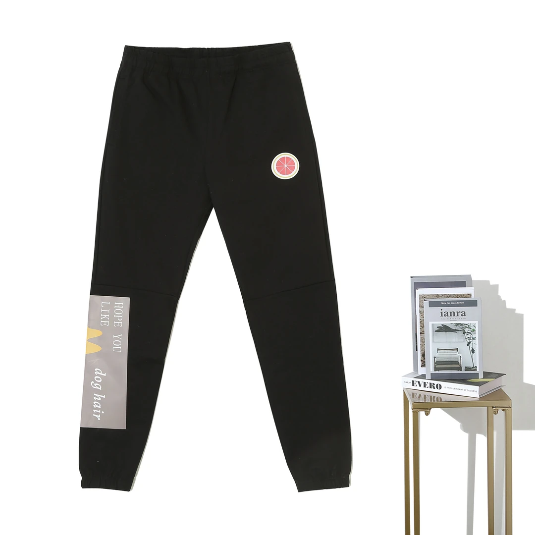 D男女同款简约黑色字母卫裤松紧腰休闲运动裤春秋束脚长裤P-2F387