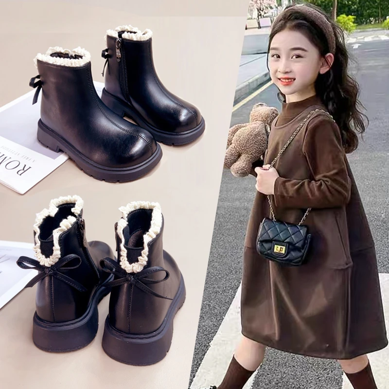 女童靴子童鞋子2025秋冬新款儿童马丁靴洋气宝宝公主加绒短靴8637