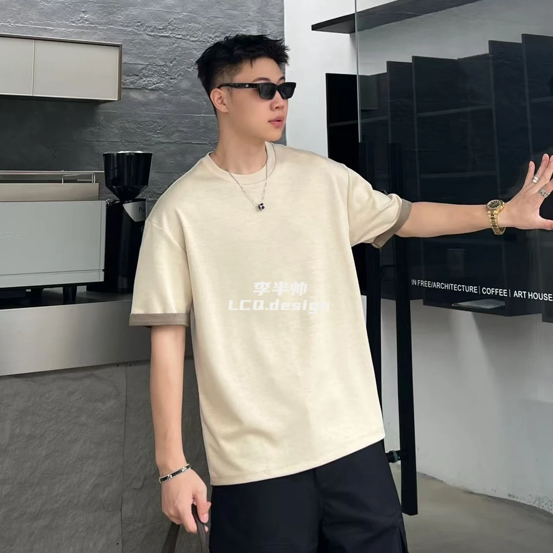 【断码福利】高级莫代尔男士短袖T恤百搭圆领上衣休闲薄款纯色