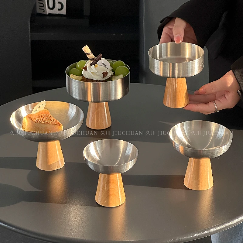 ins风简约不锈钢甜品碗高脚杯蛋糕碗家用水果沙拉碗布丁冰激凌杯