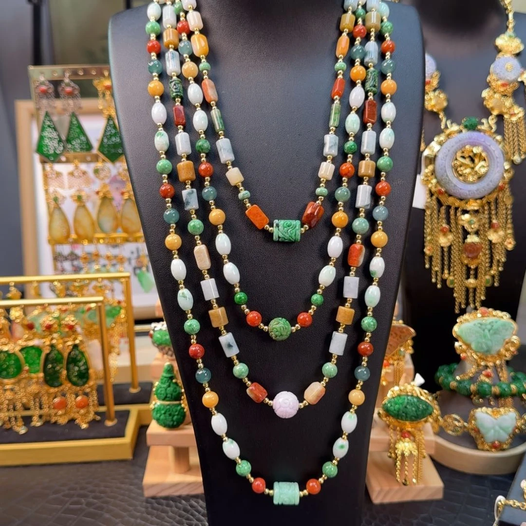 翡翠未镶嵌颈饰翡翠项链串