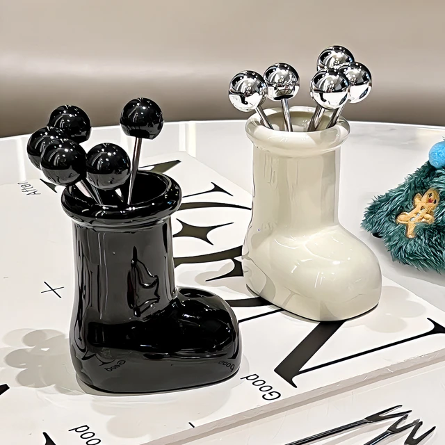 高颜值不锈钢水果叉家用轻奢儿童安全甜品小叉子套装收纳罐水果签