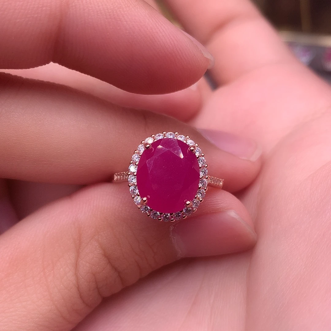 红宝石戒指银S925镶嵌
