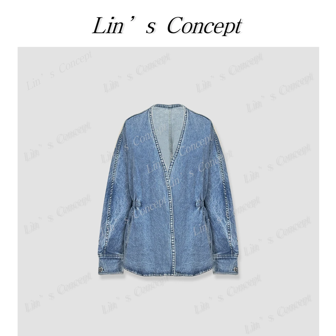 【Lin's concept】复古老钱V领收腰牛仔外套DL2406957