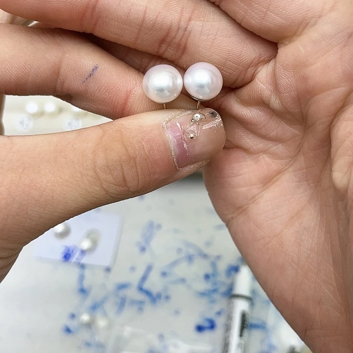 淡水珍珠耳饰银S925镶嵌嘎*